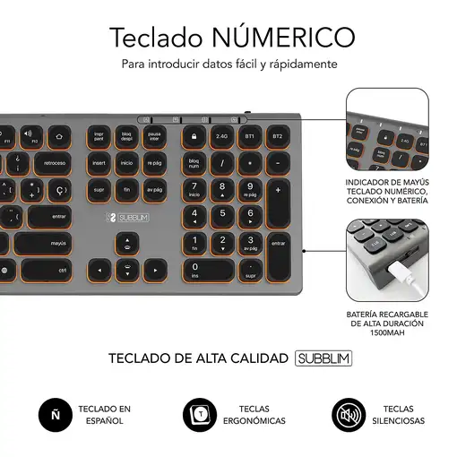 Teclado Bluetooth/2.4G Master Iluminado Extendido  GrisNegro