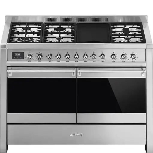 Smeg A4-81 cocina Cocina independiente Encimera de gas Negro, Acero inoxidable