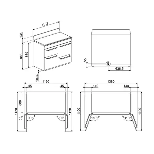Smeg TR4110IGR2 cocina Cocina independiente Eléctrico Con placa de inducción Gris
