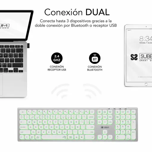 Teclado Bluetooth/2.4G Master Iluminado Extendido  BlancoPlata