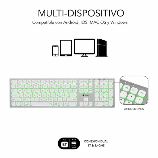 Teclado Bluetooth/2.4G Master Iluminado Extendido  BlancoPlata