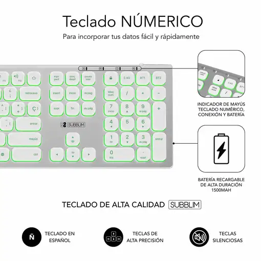 Teclado Bluetooth/2.4G Master Iluminado Extendido  BlancoPlata