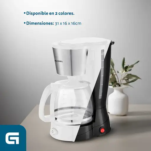 Cafetera de goteo blanca, 800 W, 12 tazas, CAF-BAROMA GRUNKEL
