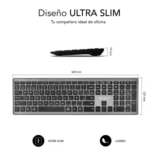 Teclado Pure Extended  Extendido Inalámbrico Bluetooth  GrisNegro