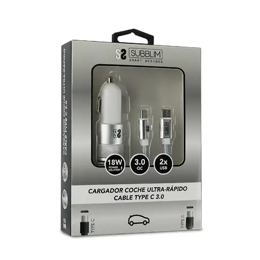Cargador Coche Dual Pd Car Charger Pd18W+2.4A + Cable C To C Blanco