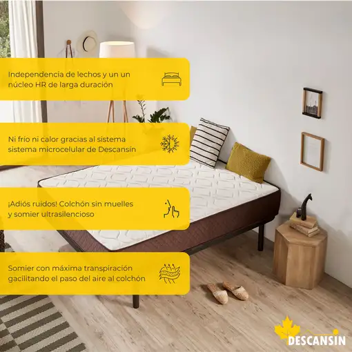 Pack Colchon Descansin + Somier con patas 80 x 190 | Alta Firmeza | Silencioso