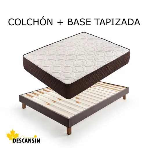 Pack Colchon y Base Tapizada Gris Con Patas | Medidas 105 x 190 | Descansin