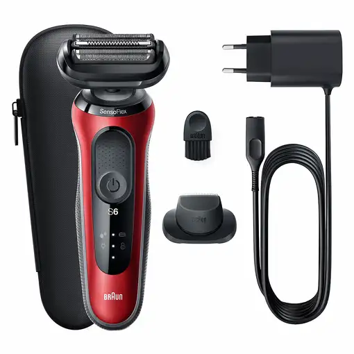 Braun Series 6 61-R1200s Máquina de afeitar de láminas Recortadora Negro, Rojo