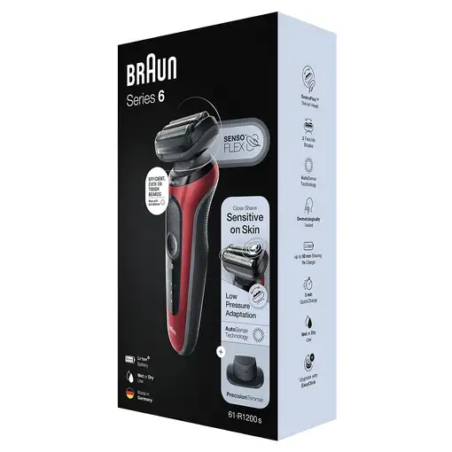 Braun Series 6 61-R1200s Máquina de afeitar de láminas Recortadora Negro, Rojo