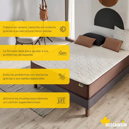 Pack Colchon y Base Tapizada Gris Con Patas | Medidas 90 x 190 | Descansin