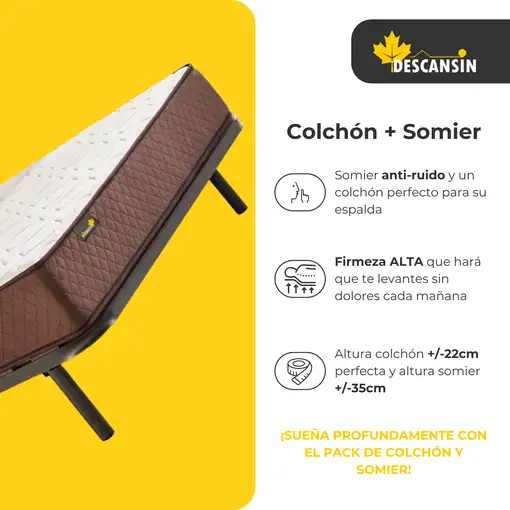 Pack Colchon Descansin + Somier con patas 140 x 200 | Alta Firmeza | Silencioso