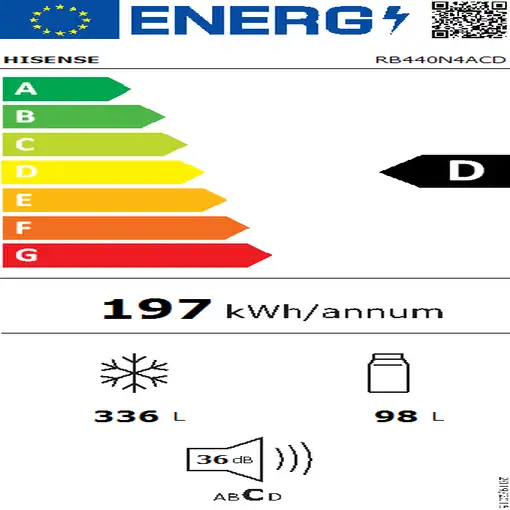 Hisense RB440N4ACD nevera y congelador Independiente 336 L D Acero inoxidable
