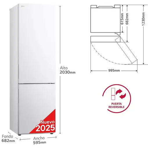 LG GBV22NCCSW nevera y congelador Independiente 387 L C Blanco