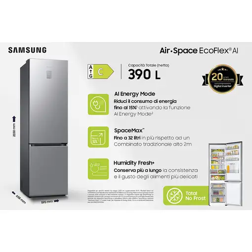 Nevera y congelador Independiente 390 L Acero inoxidable RB38C776CS9/EF SAMSUNG