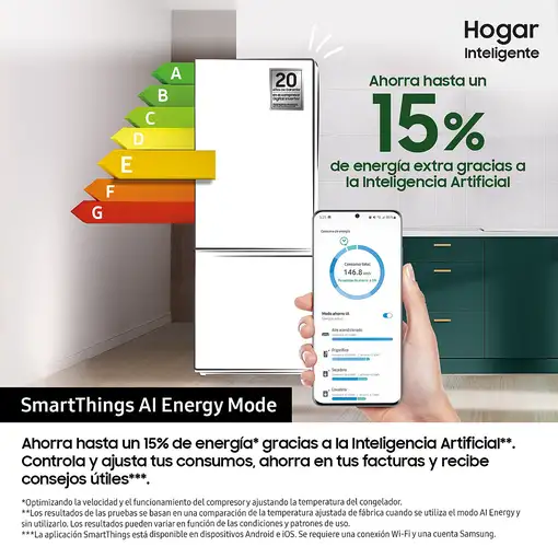 Samsung Series 8 Frigorífico Combi 192cm 505L Clase E Inox RB50DG632ES9EF