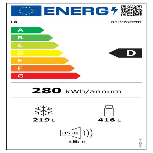 LG GSLV70PZTD nevera puerta lado a lado Independiente 635 L D Metálico, Plata