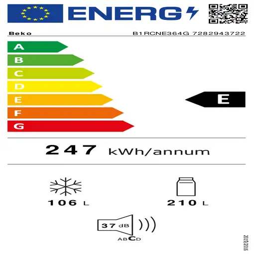 Beko B1RCNE364G nevera y congelador Independiente 316 L E Gris