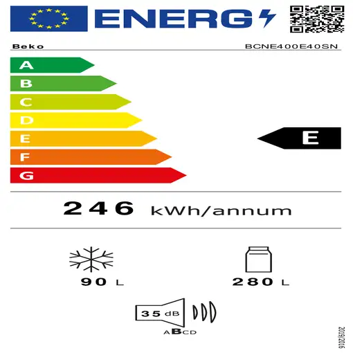Beko BCNE400E40SN nevera y congelador Integrado 370 L E Blanco