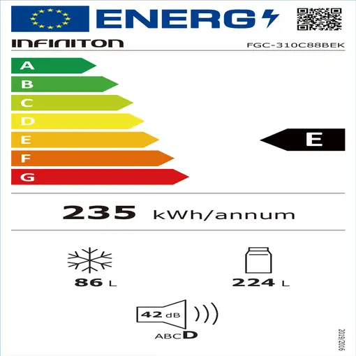 Infiniton FGC-310C88BEK nevera y congelador Independiente 310 L E Acero inoxidable