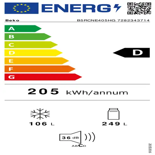 Beko B5RCNE405HG Independiente 355 L D Gris