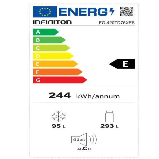 Infiniton FG-420TD76XES nevera combi Independiente 388 L Acero inoxidable