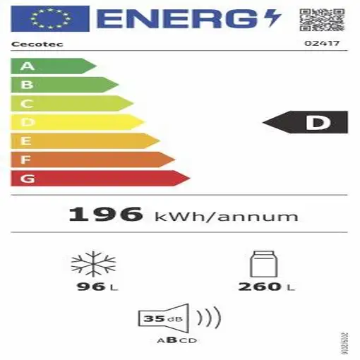 Cecotec Frigorífico combi Bolero CoolMarket Combi 356 White D