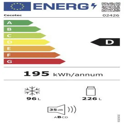 Cecotec Frigorífico combi Bolero CoolMarket Combi 322 White Cristal D