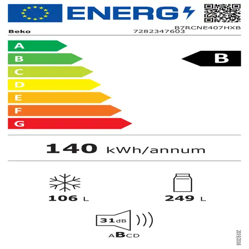 Beko B7RCNE407HXB nevera y congelador Independiente 355 L B Acero inoxidable