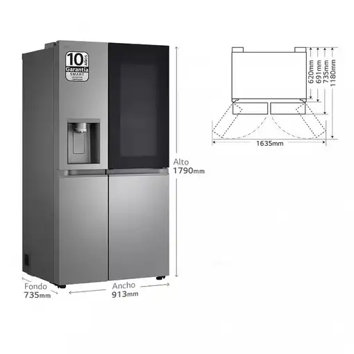 LG InstaView Frigorífico Side By side , Serie 800, Door-In-Door, Clasificación D,