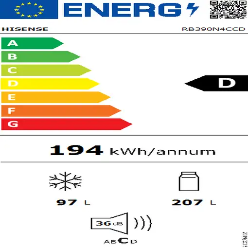 Hisense RB390N4CCD nevera y congelador Independiente 304 L D Gris