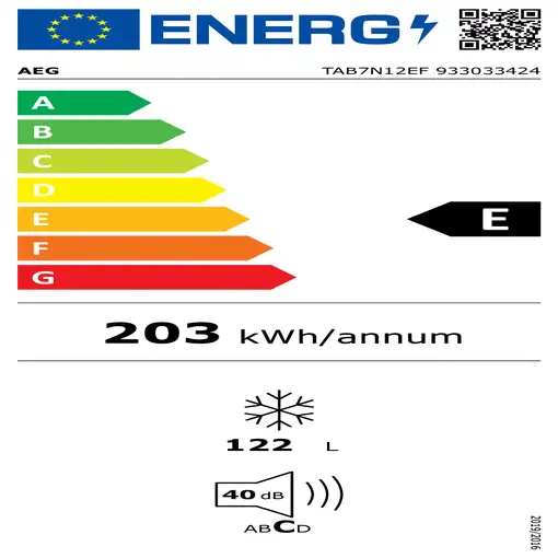 AEG TAB7N12EF Congelador vertical Integrado 122 L
