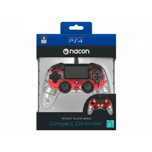NACON PS4OFCPADCLRED mando y volante Rojo, Transparente USB Gamepad Analógico/Digi