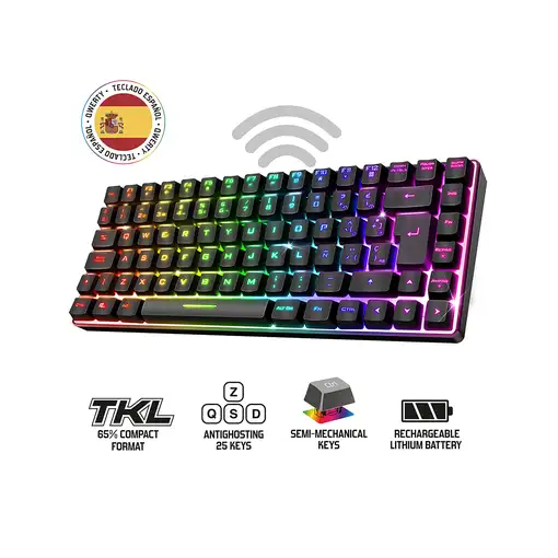Spirit of Gamer CLA-EK70ES teclado Juego RF inalámbrica + USB QWERTY Español Negro