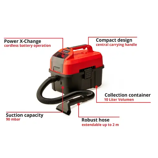 Aspiradora  TE-VC 18/10 Li-Solo 10 L Negro, Rojo  EINHELL