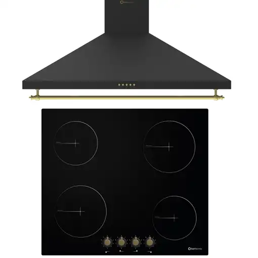Solthermic® Pack Placa Vitro Pvtc60 4 Fuegos Rustica + Campana De 60 Negra