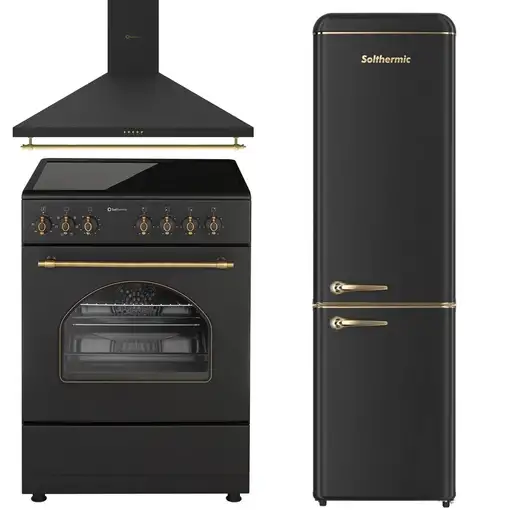 Solthermic® Pack Cocina Vtc Negra Rústica 60x60 + Campana 60 + Combi Retro 1,88