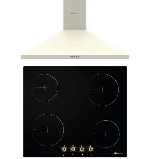 Solthermic® Pack Placa Vitro Pvtc60 4 Fuegos Rustica + Campana De 60 Crema