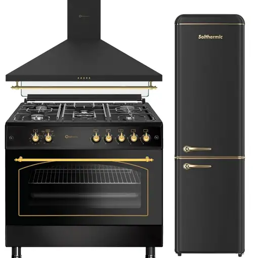 Solthermic® Pack Cocina Gas Negra 90x60 Horno Panorámico + Campana 90 + Combi 1,88
