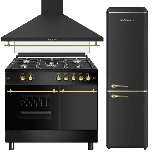 Solthermic® Pack Cocina Gas Negro 90x60 Portabombona + Campana  90 + Combi  1,88