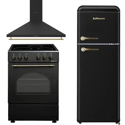 Solthermic® Pack Cocina Vtc Negra Rústica 50x50 + Campana 60 + Frigo Retro 1,47