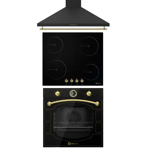 Solthermic® Pack Placa Vitro Pvtc60 4 Fuegos Rustic + Campana 60 + Horno Eléctrico