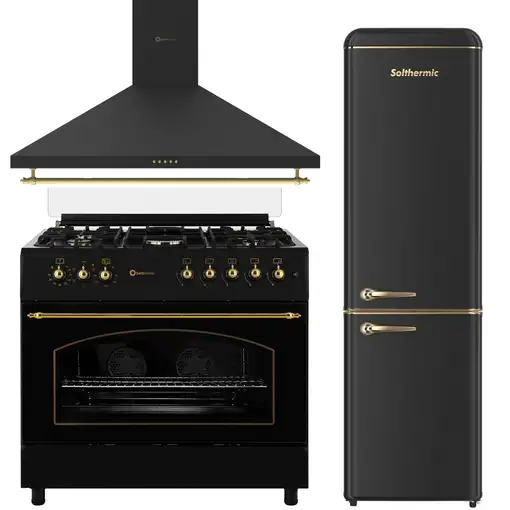 Solthermic® Pack Cocina Gas Negra 90x60 Horno Electrico + Campana 90 + Combi 1,88