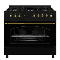 SOLTHERMIC® COCINA F9L50E5RB GAS NEGRA RÚSTICA 90X60 HORNO ELECTRICO PANORAMICO