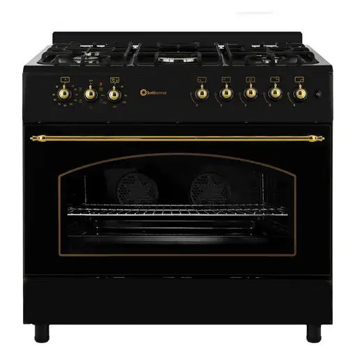 SOLTHERMIC® COCINA F9L50E5RB GAS NEGRA RÚSTICA 90X60 HORNO ELECTRICO PANORAMICO