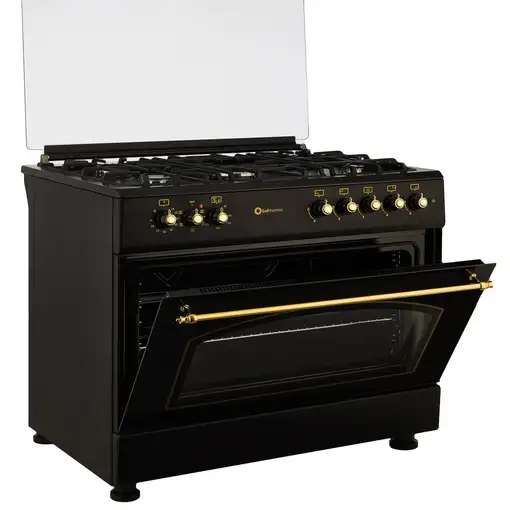 SOLTHERMIC® COCINA F9L50E5RB GAS NEGRA RÚSTICA 90X60 HORNO ELECTRICO PANORAMICO