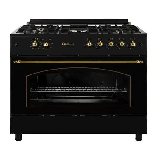 SOLTHERMIC® COCINA F9L50G2RB GAS NEGRA RÚSTICA 90X60 HORNO PANORÁMICO