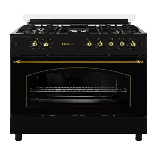 SOLTHERMIC® COCINA F9L50G2RB GAS NEGRA RÚSTICA 90X60 HORNO PANORÁMICO