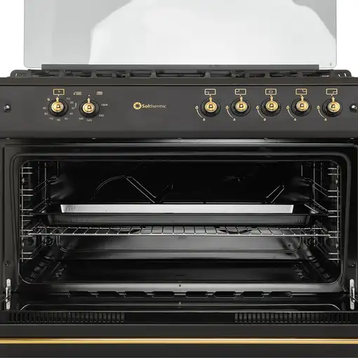 SOLTHERMIC® COCINA F9L50G2RB GAS NEGRA RÚSTICA 90X60 HORNO PANORÁMICO