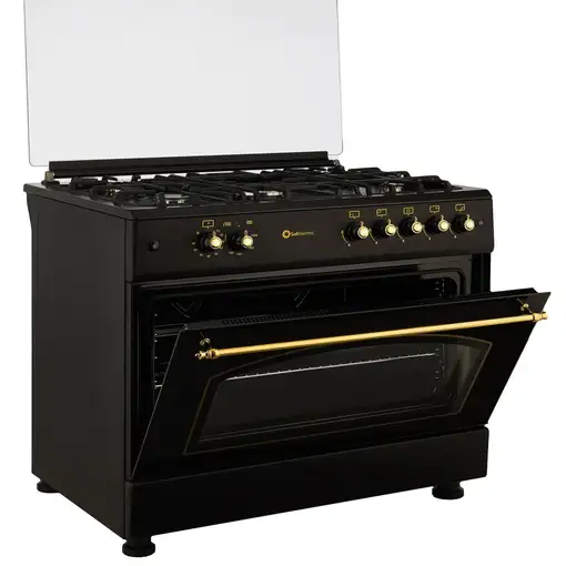 SOLTHERMIC® COCINA F9L50G2RB GAS NEGRA RÚSTICA 90X60 HORNO PANORÁMICO