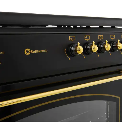 SOLTHERMIC® COCINA F9L50G2RB GAS NEGRA RÚSTICA 90X60 HORNO PANORÁMICO
